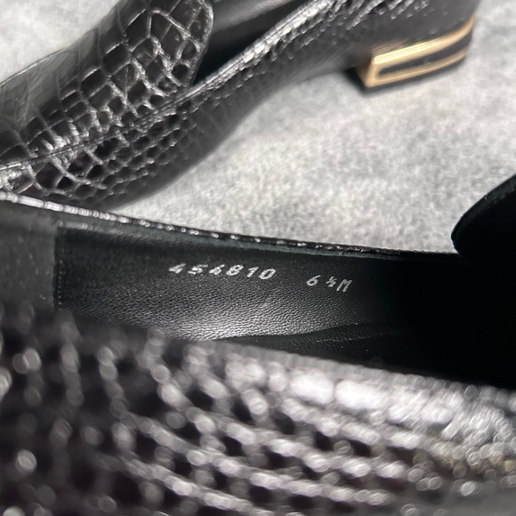 AQUATALIA Loafers Crocodile Embossed Black Leather Heels Gold Women 6.5M Italy - Picture 11 of 12